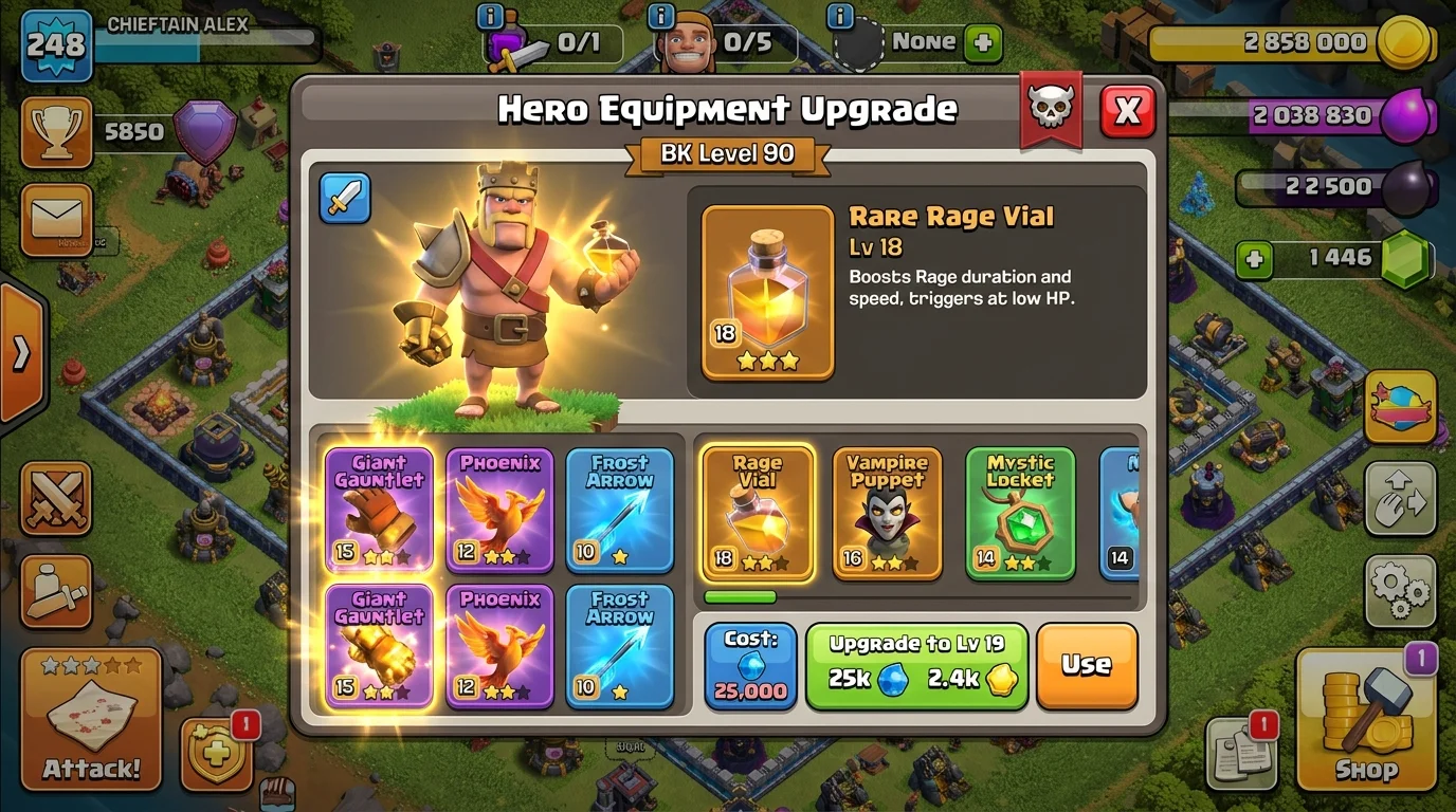 Fire-breathing dragon statue in front of a medieval castle at night, symbolizing the Dragon Duke defending a Clash of Clans base