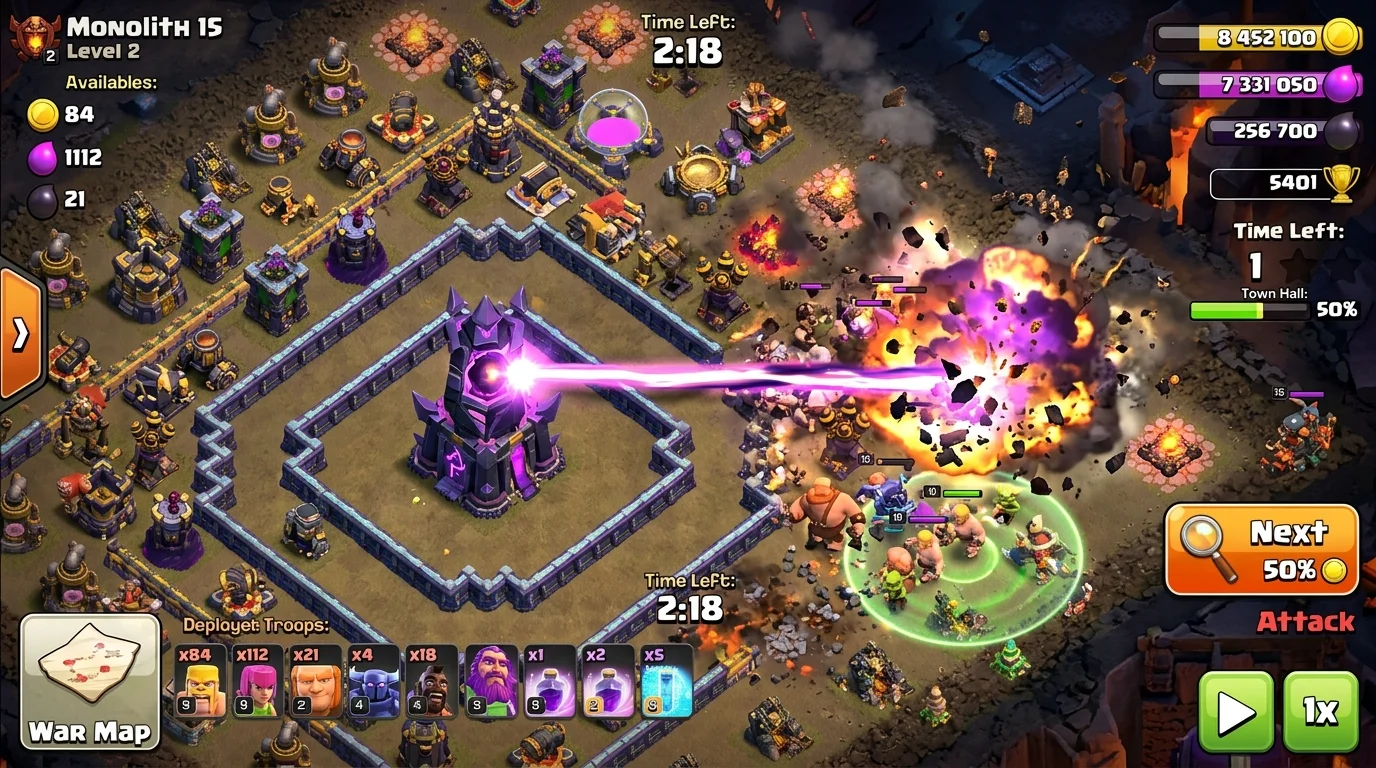 TH15 base compartment diagram showing Monolith and Eagle Artillery split placement