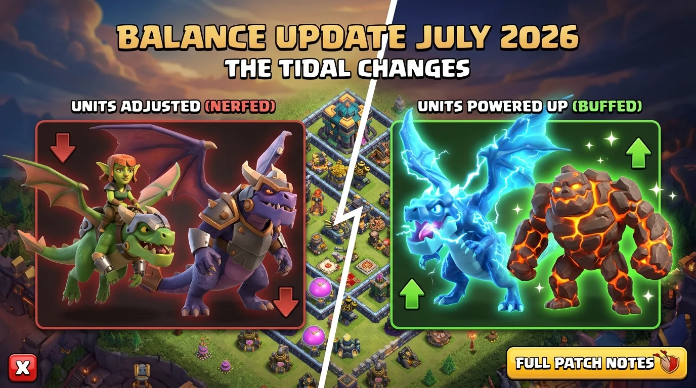 Clash of Clans July 2026 balance update showing Dragon Rider and Electro Dragon