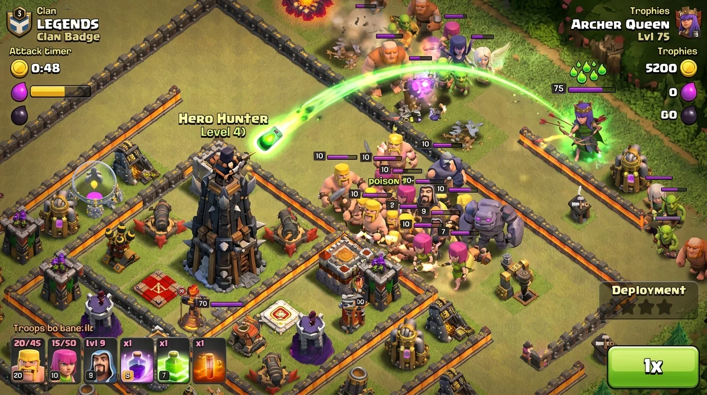 Clash of Clans Hero Hunter crafted defense targeting attacking heroes