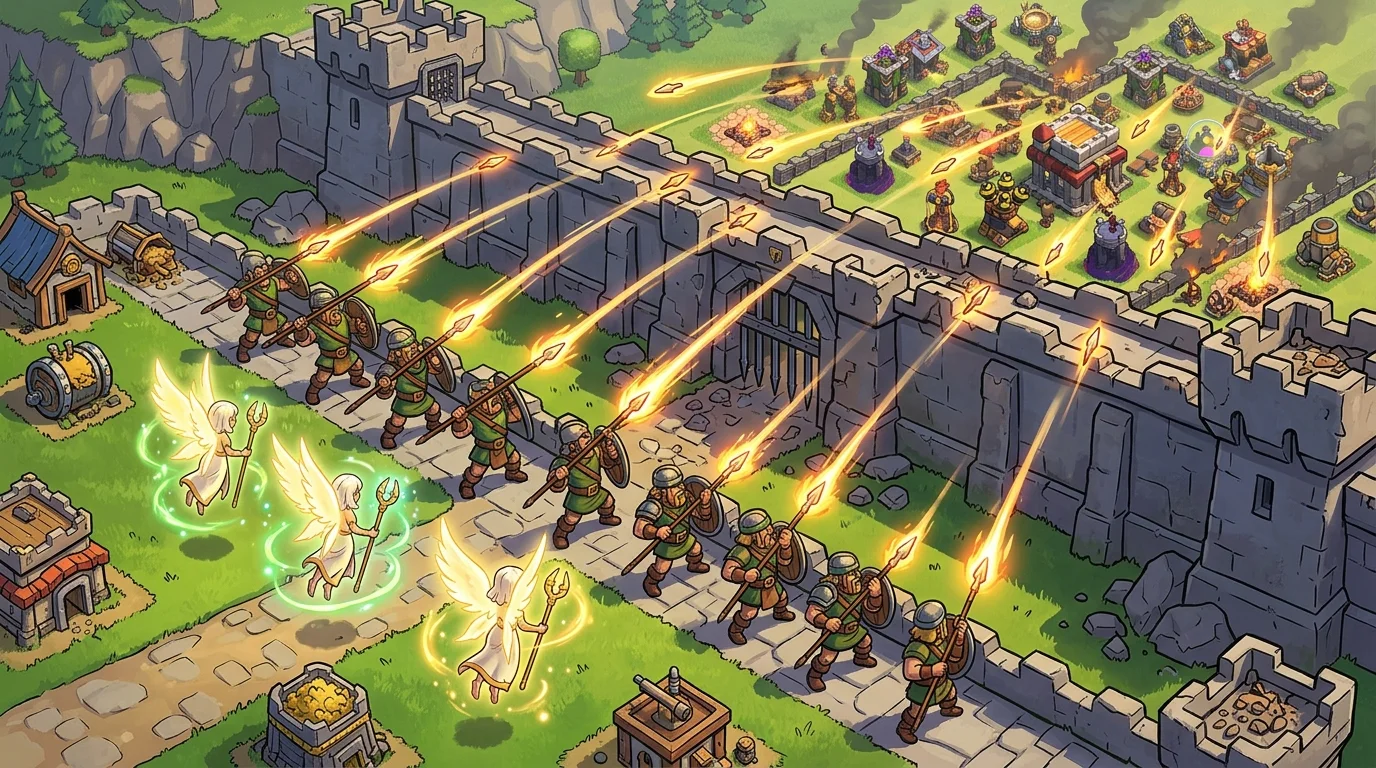Clash of Clans Thrower troop guide with Healers TH18 army